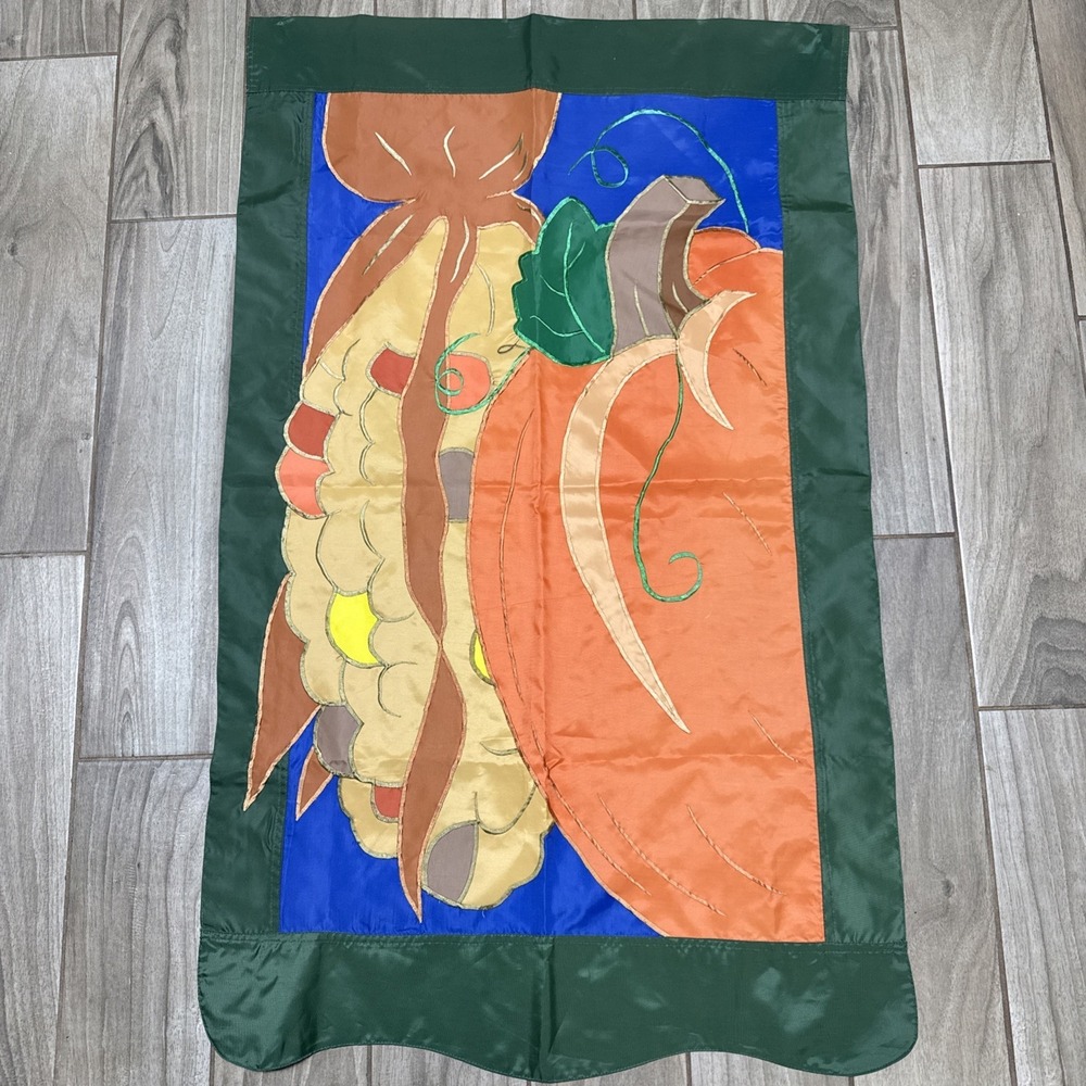 Vintage Two-sided Yard Garden House Flag Fall Pumpkin Corn 27"x45" Excellent